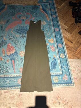 Sleek Olive Green Sleeveless Maxi Dress ribbed tank dress
